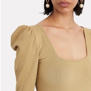 The Range Rib Knit Puff Sleeve Top NWOT in Beige Square Neck
